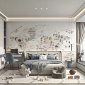 Kids Room Interior Design With Map Wall Mural Airplane Designs Desk Chair And Toys