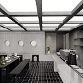 Modern Café Interior Design With Skylight Ceiling Black Tables And Benches