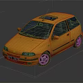 Yellow Hatchback Car With Roof Rack Black Windows And Shiny Silver Wheels