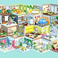 Lush Green Plants in Miniature Multi Room Scenes with Detailed Interior Decorations