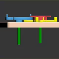 Industrial Mechanical Components On Square Base With Blue Red And Yellow Parts