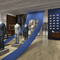 Men's Clothing Store Interior With Displayed Suit Blue Carpet And Wooden Floors