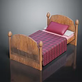 Wooden Bed With Decorative Bedposts Red And Black Plaid Blanket And Red Pillow Interior