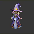Wizard Character with Purple Starry Hat Blue Purple Robe Gold Star Decorations Cartoon