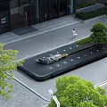 Garden Ornamental Square Platform With Bonsai Tree Water Element And Decorative Stones