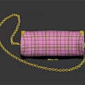 Stylish Pink Plaid Handbag With Gold Chain Rabbit Logo And Trim