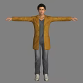 Man Wearing Yellow Coat Gray T shirt And Jeans With Arms Outstretched 3d model