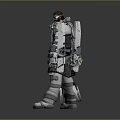 Futuristic Game Character With White Gray Armor And Mechanical Arms Standing Pose 3d model