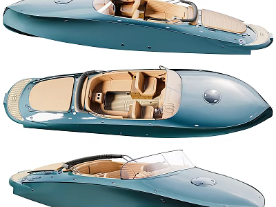 Elegant Blue Yacht with Open Cockpit Beige Seats and Streamlined Design 3d model