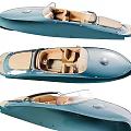 Elegant Blue Yacht with Open Cockpit Beige Seats and Streamlined Design
