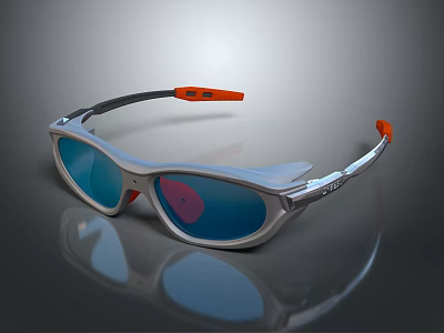 Modern Sunglasses With White Silver Frame Blue Lenses And Orange Temple Tips 3d model