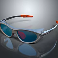 Modern Sunglasses With White Silver Frame Blue Lenses And Orange Temple Tips