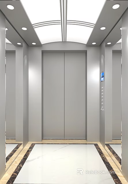 Modern Elevator Interior With Stainless Steel Doors Control Panel Buttons And Display Screen 3d model 