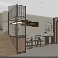 Traditional Chinese Tea House Lobby With Wooden Decor Reception Desk And Lanterns