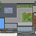 Modern Garden Landscape Featuring Wooden Lattice Pavilion Sofa Coffee Table Water Pool And Greenery