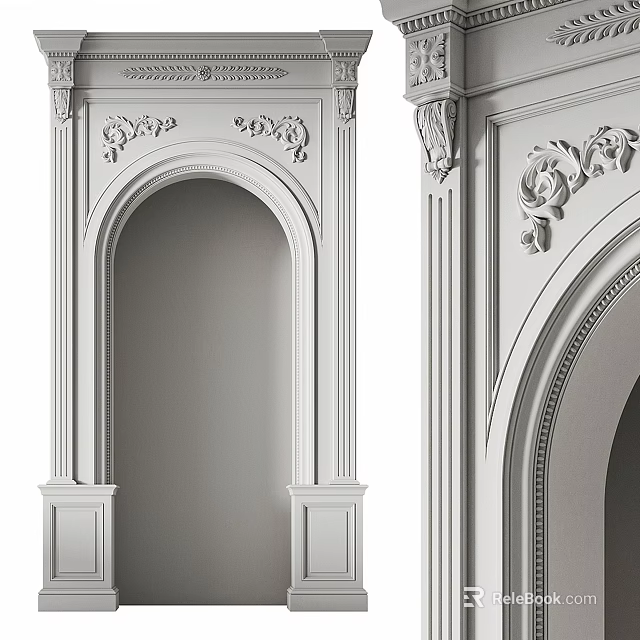 Classical Roman Columns Featuring Intricate Carvings And Ornate Arched Design Elements 3d model 