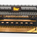 Container Bar Building With Wooden Deck Counter High Stools Wine Racks And Lighting 3d model