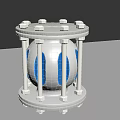 Silver Cylindrical Pipe With Blue Stripes Metal Flanges And Bolts Structure 3d model