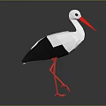 Low Poly Stork With White Body Black Wings And Red Beak Standing On Dark Background