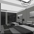 Modern Hotel Room Interior With Twin Beds Decorative Artwork And Recessed Lighting