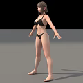 A Woman In Black Bikini Posing With Arms Outstretched On Grey Floor 3d model