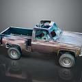 Vintage Rusty Truck With Damaged Roof And Large Off Road Wheels