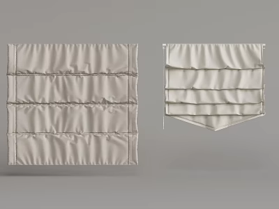 Beige Fabric Curtains With Pleated Design And Different Window Treatment Styles 3d model