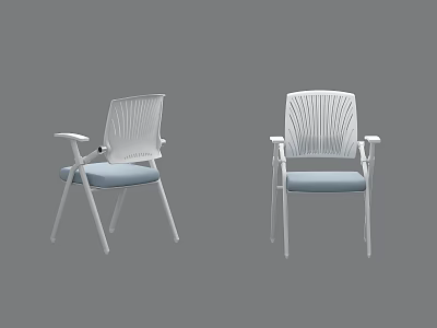 Modern Office Chair With White Frame Striped Backrest Light Blue Seat And Armrests 3d model