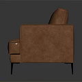 Modern Brown Leather Single Sofa With Armrests And Black Slim Legs Design 3d model