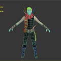 3D Character Model With Gray Sleeveless Top Red Green Striped Scarf Glasses And Spiked Shoulders
