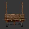 Vintage Wooden Cart With Textured Box And Wooden Posts On Wheels