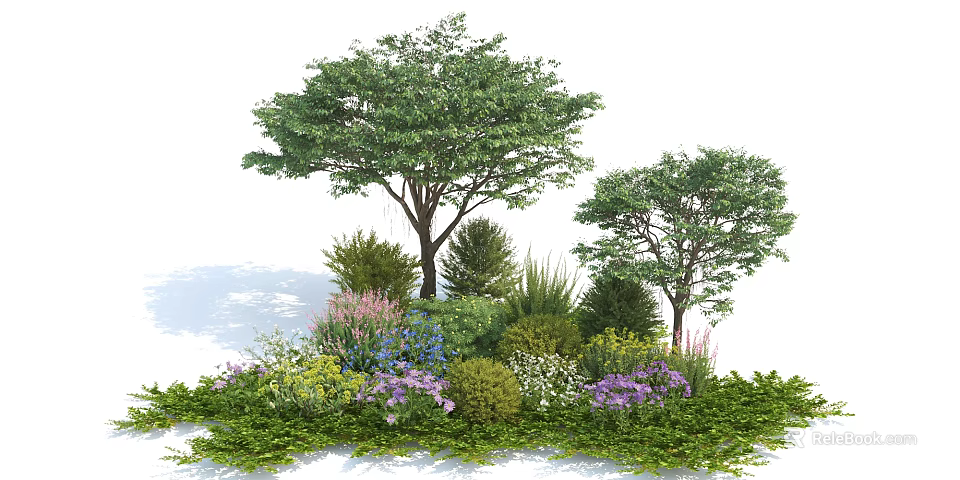 Lush Trees With Diverse Shrubs And Colorful Flowers In Garden Landscape 3d model 