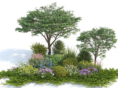Lush Trees With Diverse Shrubs And Colorful Flowers In Garden Landscape 3d model