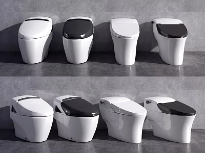Modern Toilet Collection Featuring Various Styles With Black And White Lids 3d model