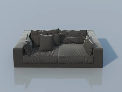 Grey Sofa With Multiple Cushions On Light Blue Background And Reflection 3d model