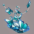 Turquoise Butterfly Art Installation With Curved Lines And Decorative Base