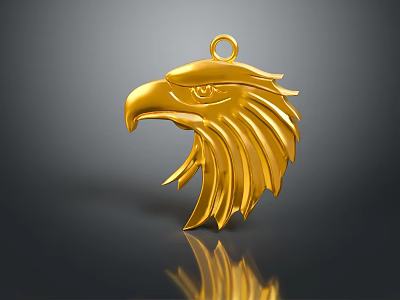 Golden Eagle Head Pendant With Shiny Surface And Detailed Feather Design 3d model