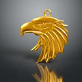 Golden Eagle Head Pendant With Shiny Surface And Detailed Feather Design 3d model