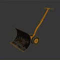 Orange Wheeled Snow Shovel With Black Handle Wheels And Metal Blade
