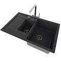 Black Double Bowl Kitchen Sink with Modern Faucet and Drain Design for Home