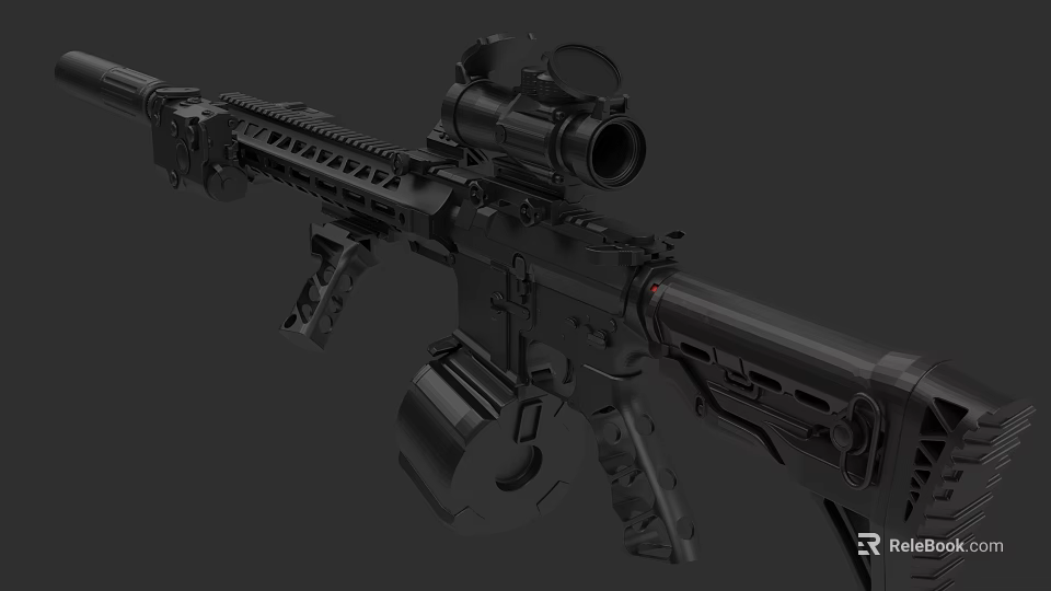 Black Tactical Rifle With Advanced Scope Rail System And Detachable Magazine 3d model 