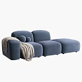 Modern Modular Multi Seater Sofa in Beige and Blue with Cozy Pillows and Fabric Design Elements