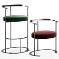 Modern Metal Frame Bar Stools With Armrests And Green Red Upholstered Seats