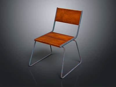Modern Wooden Chair With Metal Frame And Stylish Seat Backrest Design 3d model