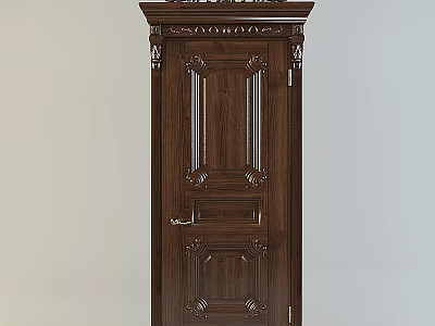 Elegant Brown Wooden Main Door With Intricate Carvings Brass Handle And Decorative Details 3d model