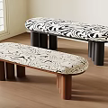 Modern Stools With Patterned Seats And Cylindrical Dark Wooden Legs Design