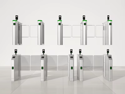 Public Facilities Modern Silver Turnstiles With Sensors And Green Indicators 3d model