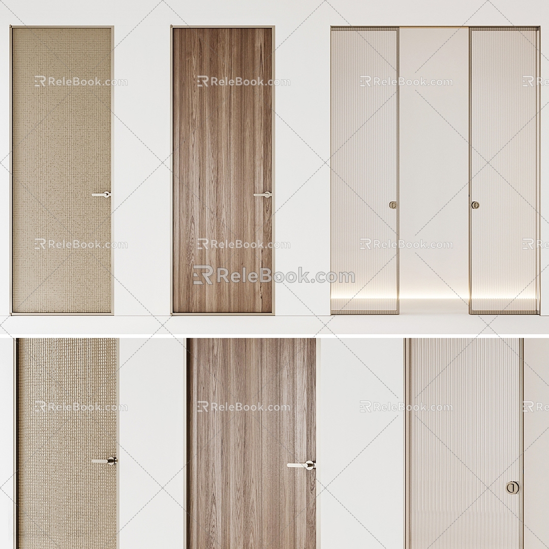 Modern solid wood single door glass sliding door 3d model