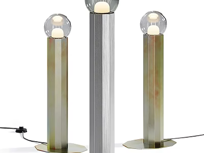 Modern Floor Lamps With Cylindrical Metallic Bodies And Spherical Glowing Shades 3d model