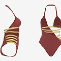 Burgundy One Piece Swimsuit With Golden Crisscross Straps And Stylish Design